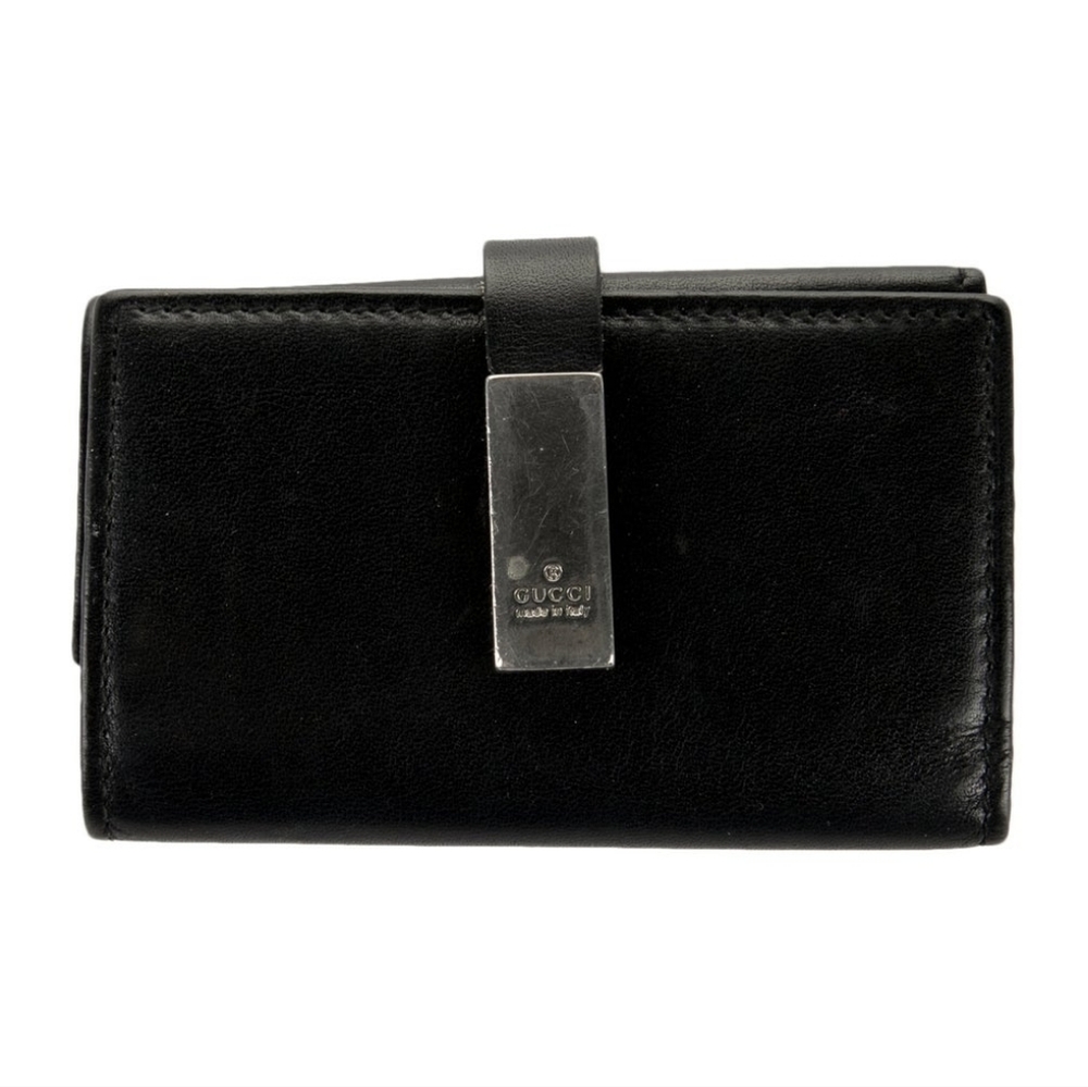 Gucci Key & Card Holder Black Leather Authentic Vintage Unisex